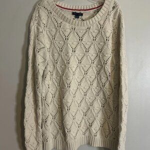 Tommy Hilfiger Chunky Knit Crochet‎ Long Sleeve Cream Ivory Sweater Women’s Sz L